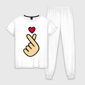 Женская пижама хлопок с принтом Finger heart в Новосибирске, 100% хлопок | брюки и футболка прямого кроя, без карманов, на брюках мягкая резинка на поясе и по низу штанин | 