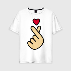 Женская футболка хлопок Oversize с принтом Finger heart в Новосибирске, 100% хлопок | свободный крой, круглый ворот, спущенный рукав, длина до линии бедер
 | 