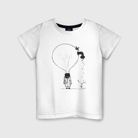 Детская футболка хлопок с принтом Absurd 4 в Новосибирске, 100% хлопок | круглый вырез горловины, полуприлегающий силуэт, длина до линии бедер | Тематика изображения на принте: абстрактный | вода | голова | идея | иллюстрация | лампочка | мысли | растение | рисунок | росток | человечек | черно белый