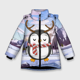 Зимняя куртка для девочек 3D с принтом Новогодний милый пингвин в Новосибирске, ткань верха — 100% полиэстер; подклад — 100% полиэстер, утеплитель — 100% полиэстер. | длина ниже бедра, удлиненная спинка, воротник стойка и отстегивающийся капюшон. Есть боковые карманы с листочкой на кнопках, утяжки по низу изделия и внутренний карман на молнии. 

Предусмотрены светоотражающий принт на спинке, радужный светоотражающий элемент на пуллере молнии и на резинке для утяжки. | 2021 | 7 января | bull | newyear | santa | бык | быки | бычок | год быка | дед мороз | корова | новогодние каникулы | новогодние праздники | новый 2021 | новый год | новый год 2021 | рождество | сани | санта | санта клаус