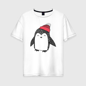 Женская футболка хлопок Oversize с принтом Милый пингвин в Новосибирске, 100% хлопок | свободный крой, круглый ворот, спущенный рукав, длина до линии бедер
 | 