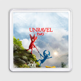 Магнит 55*55 с принтом Unravel Two (Z) в Новосибирске, Пластик | Размер: 65*65 мм; Размер печати: 55*55 мм | coldwood interactive | unravel | unravel two | головоломка | красная пряжа | распутать | семейная игра | ярни