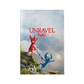 Обложка для паспорта матовая кожа с принтом Unravel Two (Z) в Новосибирске, натуральная матовая кожа | размер 19,3 х 13,7 см; прозрачные пластиковые крепления | coldwood interactive | unravel | unravel two | головоломка | красная пряжа | распутать | семейная игра | ярни