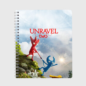 Тетрадь с принтом Unravel Two (Z) в Новосибирске, 100% бумага | 48 листов, плотность листов — 60 г/м2, плотность картонной обложки — 250 г/м2. Листы скреплены сбоку удобной пружинной спиралью. Уголки страниц и обложки скругленные. Цвет линий — светло-серый
 | coldwood interactive | unravel | unravel two | головоломка | красная пряжа | распутать | семейная игра | ярни