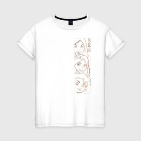Женская футболка хлопок с принтом Princess_be bold в Новосибирске, 100% хлопок | прямой крой, круглый вырез горловины, длина до линии бедер, слегка спущенное плечо | disney princess | jasmine | merida | mulan | vdkotan | жасмин | мерида | мулан