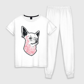 Женская пижама хлопок с принтом Собака матрос в Новосибирске, 100% хлопок | брюки и футболка прямого кроя, без карманов, на брюках мягкая резинка на поясе и по низу штанин | диамант | матрос | маяк | молния | пирсинг | собака | тату