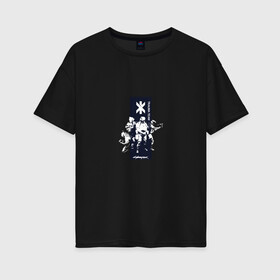 Женская футболка хлопок Oversize с принтом Cyberpunk 2077 Trauma team в Новосибирске, 100% хлопок | свободный крой, круглый ворот, спущенный рукав, длина до линии бедер
 | cyberpunk 2077 | game | trauma team | герои | игра | киберпанк 2077 | персонаж | солдат