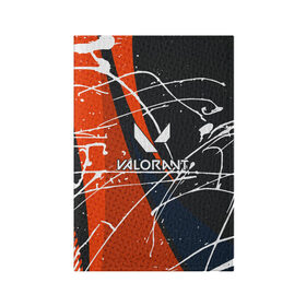 Обложка для паспорта матовая кожа с принтом Valorant в Новосибирске, натуральная матовая кожа | размер 19,3 х 13,7 см; прозрачные пластиковые крепления | Тематика изображения на принте: game | valorant | брызги | валоранд | валорант | игра | линии | стрелялка | шутер