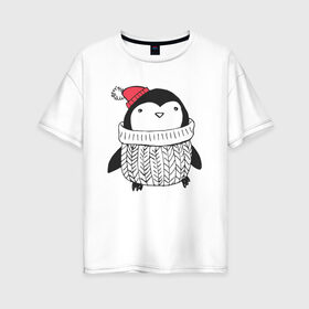 Женская футболка хлопок Oversize с принтом Милый пингвин в Новосибирске, 100% хлопок | свободный крой, круглый ворот, спущенный рукав, длина до линии бедер
 | 