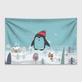 Флаг-баннер с принтом Милый пингвин в Новосибирске, 100% полиэстер | размер 67 х 109 см, плотность ткани — 95 г/м2; по краям флага есть четыре люверса для крепления | 2021 | 7 января | bull | newyear | santa | бык | быки | бычок | год быка | дед мороз | корова | новогодние каникулы | новогодние праздники | новый 2021 | новый год | новый год 2021 | рождество | сани | санта | санта клаус