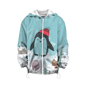 Детская куртка 3D с принтом Милый пингвин в Новосибирске, 100% полиэстер | застежка — молния, подол и капюшон оформлены резинкой с фиксаторами, по бокам — два кармана без застежек, один потайной карман на груди, плотность верхнего слоя — 90 г/м2; плотность флисового подклада — 260 г/м2 | 2021 | 7 января | bull | newyear | santa | бык | быки | бычок | год быка | дед мороз | корова | новогодние каникулы | новогодние праздники | новый 2021 | новый год | новый год 2021 | рождество | сани | санта | санта клаус