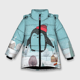 Зимняя куртка для девочек 3D с принтом Милый пингвин в Новосибирске, ткань верха — 100% полиэстер; подклад — 100% полиэстер, утеплитель — 100% полиэстер. | длина ниже бедра, удлиненная спинка, воротник стойка и отстегивающийся капюшон. Есть боковые карманы с листочкой на кнопках, утяжки по низу изделия и внутренний карман на молнии. 

Предусмотрены светоотражающий принт на спинке, радужный светоотражающий элемент на пуллере молнии и на резинке для утяжки. | 2021 | 7 января | bull | newyear | santa | бык | быки | бычок | год быка | дед мороз | корова | новогодние каникулы | новогодние праздники | новый 2021 | новый год | новый год 2021 | рождество | сани | санта | санта клаус