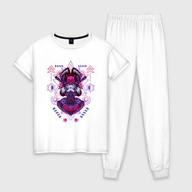 Женская пижама хлопок с принтом Geisha в Новосибирске, 100% хлопок | брюки и футболка прямого кроя, без карманов, на брюках мягкая резинка на поясе и по низу штанин | art | brutal | cool | cute | cyber | cybergirl | devil | geisha | geometry | girl | japan | katana | kawai | mask | mecha | robot | sacred | samurai | арт | ветор | геометрические | голова | девушка | кавай | катана | кибер | киборг | маска | маха