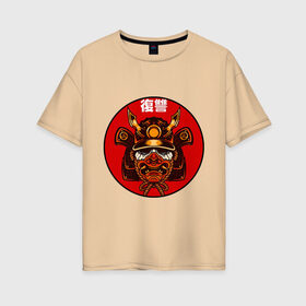 Женская футболка хлопок Oversize с принтом Samurai в Новосибирске, 100% хлопок | свободный крой, круглый ворот, спущенный рукав, длина до линии бедер
 | art | japan | pop art | samurai | yakudza | арт | поп арт | самурай | якудза | япония | японский стиль