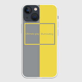 Чехол для iPhone 13 mini с принтом Ultimate Grey X Illuminating в Новосибирске,  |  | Тематика изображения на принте: 2021 | color 2021 | illuminating | pantone | ultimate grey | желтый | золотой | минимализм | пантон | популярный цвет | серый | ультимэйт грэй | цвет 2021