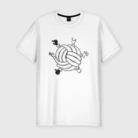 Мужская футболка хлопок Slim с принтом Absurd 6 в Новосибирске, 92% хлопок, 8% лайкра | приталенный силуэт, круглый вырез ворота, длина до линии бедра, короткий рукав | графика | иллюстрация | клубок | круг | ладони | мяч | рисунок | руки | черно белый | шар