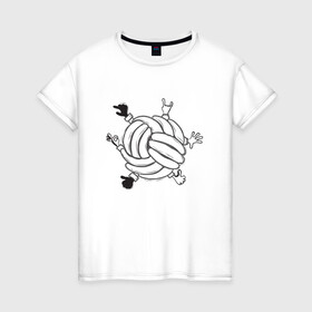 Женская футболка хлопок с принтом Absurd 6 в Новосибирске, 100% хлопок | прямой крой, круглый вырез горловины, длина до линии бедер, слегка спущенное плечо | графика | иллюстрация | клубок | круг | ладони | мяч | рисунок | руки | черно белый | шар