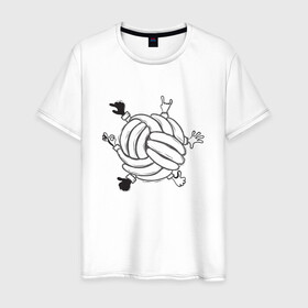 Мужская футболка хлопок с принтом Absurd 6 в Новосибирске, 100% хлопок | прямой крой, круглый вырез горловины, длина до линии бедер, слегка спущенное плечо. | Тематика изображения на принте: графика | иллюстрация | клубок | круг | ладони | мяч | рисунок | руки | черно белый | шар