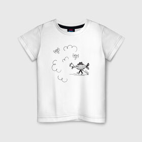 Детская футболка хлопок с принтом Absurd 8 в Новосибирске, 100% хлопок | круглый вырез горловины, полуприлегающий силуэт, длина до линии бедер | графика | звук | иллюстрация | облака | рисунок | рупор | рыба | ушки | черно белый | шляпа | юмор