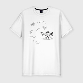 Мужская футболка хлопок Slim с принтом Absurd 8 в Новосибирске, 92% хлопок, 8% лайкра | приталенный силуэт, круглый вырез ворота, длина до линии бедра, короткий рукав | графика | звук | иллюстрация | облака | рисунок | рупор | рыба | ушки | черно белый | шляпа | юмор