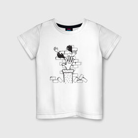 Детская футболка хлопок с принтом Absurd 10 в Новосибирске, 100% хлопок | круглый вырез горловины, полуприлегающий силуэт, длина до линии бедер | Тематика изображения на принте: графика | иллюстрация | кирпичи | кладка | кубики | рисунок | рука | стена | строитель | стройка | черно белый