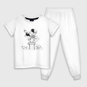 Детская пижама хлопок с принтом Absurd 10 в Новосибирске, 100% хлопок |  брюки и футболка прямого кроя, без карманов, на брюках мягкая резинка на поясе и по низу штанин
 | графика | иллюстрация | кирпичи | кладка | кубики | рисунок | рука | стена | строитель | стройка | черно белый