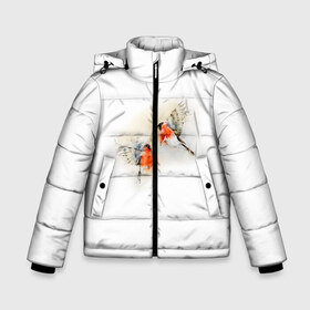 Зимняя куртка для мальчиков 3D с принтом Снегири в Новосибирске, ткань верха — 100% полиэстер; подклад — 100% полиэстер, утеплитель — 100% полиэстер | длина ниже бедра, удлиненная спинка, воротник стойка и отстегивающийся капюшон. Есть боковые карманы с листочкой на кнопках, утяжки по низу изделия и внутренний карман на молнии. 

Предусмотрены светоотражающий принт на спинке, радужный светоотражающий элемент на пуллере молнии и на резинке для утяжки | животные | зима | новый год | птицы | снег | снегири