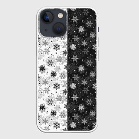 Чехол для iPhone 13 mini с принтом Чёрно Белые Снежинки в Новосибирске,  |  | merry christmas | дед мороз | ёлка | зима | мороз | новый год | подарок | праздник | рождество | с новым годом | санта клаус | снег | снеговик | снегурочка | снежинки | снежные узоры | узоры