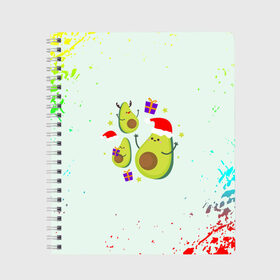 Тетрадь с принтом Новогодние Авокадо в Новосибирске, 100% бумага | 48 листов, плотность листов — 60 г/м2, плотность картонной обложки — 250 г/м2. Листы скреплены сбоку удобной пружинной спиралью. Уголки страниц и обложки скругленные. Цвет линий — светло-серый
 | Тематика изображения на принте: авокадо | веган | еда блогеров | мемы | минимализм | прикольные картинки | прикольные надписи | растение | смешное авокадо | фрукт