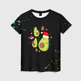 Женская футболка 3D с принтом Новогодние Авокадо в Новосибирске, 100% полиэфир ( синтетическое хлопкоподобное полотно) | прямой крой, круглый вырез горловины, длина до линии бедер | авокадо | веган | еда блогеров | мемы | минимализм | прикольные картинки | прикольные надписи | растение | смешное авокадо | фрукт