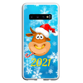 Чехол для Samsung Galaxy S10 с принтом Год быка 2021 в Новосибирске, Силикон | Область печати: задняя сторона чехла, без боковых панелей | Тематика изображения на принте: 2021 | 7 января | bull | newyear | santa | бык | быки | бычок | год быка | дед мороз | корова | новогодние каникулы | новогодние праздники | новый 2021 | новый год | новый год 2021 | рождество | сани | санта | санта клаус
