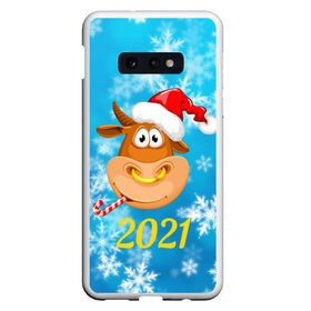 Чехол для Samsung S10E с принтом Год быка 2021 в Новосибирске, Силикон | Область печати: задняя сторона чехла, без боковых панелей | 2021 | 7 января | bull | newyear | santa | бык | быки | бычок | год быка | дед мороз | корова | новогодние каникулы | новогодние праздники | новый 2021 | новый год | новый год 2021 | рождество | сани | санта | санта клаус