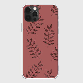 Чехол для iPhone 12 Pro Max с принтом Листики на коричневом фоне в Новосибирске, Силикон |  | весна | веточки | коричневый | лето | листики | паттерн | праздник | природа | растения | романтика | черный