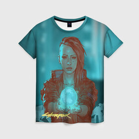 Женская футболка 3D с принтом Cyberpunk 2077 V в Новосибирске, 100% полиэфир ( синтетическое хлопкоподобное полотно) | прямой крой, круглый вырез горловины, длина до линии бедер | ceberpunk | v | андроид | герой | главный | земля | киберпанк | киборг | персонаж | планета