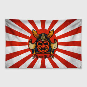Флаг-баннер с принтом Sun samurai в Новосибирске, 100% полиэстер | размер 67 х 109 см, плотность ткани — 95 г/м2; по краям флага есть четыре люверса для крепления | demon | japan | mask | samurai | sun | демон | иероглиф | маска | ниндзя | самурай | солнце | япония | японское солнце