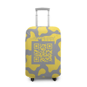 Чехол для чемодана 3D с принтом CyberCow 2021 в Новосибирске, 86% полиэфир, 14% спандекс | двустороннее нанесение принта, прорези для ручек и колес | cyberpunk | cyberrussia | illuminating | pantone | qr code | ultimate grey | безупречный | бык | желтый | киберкорова | корова | новый год | освещающий | пятна | серый