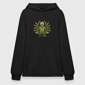 Худи SuperOversize хлопок с принтом Alien buddha в Новосибирске, 70% хлопок, 30% полиэстер, мягкий начес внутри | карман-кенгуру, эластичная резинка на манжетах и по нижней кромке, двухслойный капюшон
 | Тематика изображения на принте: 