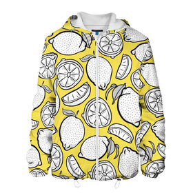Мужская куртка 3D с принтом Illuminating Lemon в Новосибирске, ткань верха — 100% полиэстер, подклад — флис | прямой крой, подол и капюшон оформлены резинкой с фиксаторами, два кармана без застежек по бокам, один большой потайной карман на груди. Карман на груди застегивается на липучку | 2021 | винтаж | лимоны | ретро | фрукты | цвет года