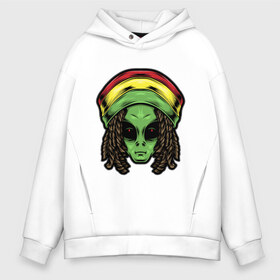 Мужское худи Oversize хлопок с принтом Reggae alien в Новосибирске, френч-терри — 70% хлопок, 30% полиэстер. Мягкий теплый начес внутри —100% хлопок | боковые карманы, эластичные манжеты и нижняя кромка, капюшон на магнитной кнопке | Тематика изображения на принте: alien | волосы | инопланетянин | кепка | нло | пришелец | растаман | регги | хипстер | шляпа