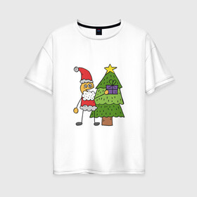 Женская футболка хлопок Oversize с принтом Мультяшный Санта в Новосибирске, 100% хлопок | свободный крой, круглый ворот, спущенный рукав, длина до линии бедер
 | борода | елка | звезда | картинки | мультфильмы | новый год | подарок | популярные | праздники | прикольные | рождество | санта клаус