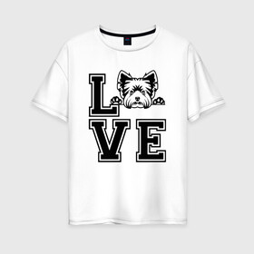 Женская футболка хлопок Oversize с принтом Люблю Йорков в Новосибирске, 100% хлопок | свободный крой, круглый ворот, спущенный рукав, длина до линии бедер
 | dog | yorkie | yorkshire terrier | домашний питомец | дрессировщик | друг человека | йорик | йорк | йоркширский терьер | кинолог | любитель собак | люблю | любовь | питомник | собака | собаковод | собачка