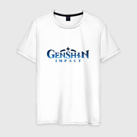 Мужская футболка хлопок с принтом GENSHIN IMPACT в Новосибирске, 100% хлопок | прямой крой, круглый вырез горловины, длина до линии бедер, слегка спущенное плечо. | anime | genshin impact лого | wifu | аниме | вайфу | геншин импакт | геншн импакт | игры | персонажи