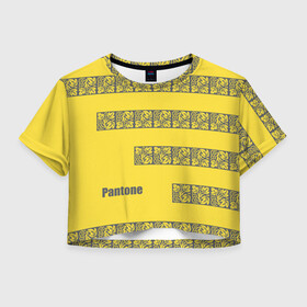 Женская футболка Crop-top 3D с принтом Узор Pantone 2021 в Новосибирске, 100% полиэстер | круглая горловина, длина футболки до линии талии, рукава с отворотами | Тематика изображения на принте: abstraction | colors of the year | illuminating | leaves | stripes | texture | ultimate grey | абстракция | листья | полосы | текстура | цвета года