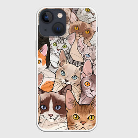 Чехол для iPhone 13 mini с принтом Котики в Новосибирске,  |  | cat | cats | cosmos | kitten | mem | memes | rose | roses | глаза | глазки | киска | космос | кот | котёнок | котик | котики | котэ | котята | кошак | кошка | кошки | красивая | мем | мемчики | милая | прикольная | розы | светлая