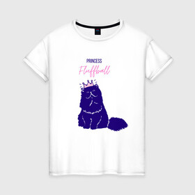Женская футболка хлопок с принтом Пушистая принцесса в Новосибирске, 100% хлопок | прямой крой, круглый вырез горловины, длина до линии бедер, слегка спущенное плечо | арт | животные | картинка | корона | котёнок | котэ | кошка | надпись | пушистая | рисунок