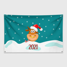 Флаг-баннер с принтом 2021 Год быка в Новосибирске, 100% полиэстер | размер 67 х 109 см, плотность ткани — 95 г/м2; по краям флага есть четыре люверса для крепления | 2021 | 7 января | bull | newyear | santa | бык | быки | бычок | год быка | дед мороз | корова | новогодние каникулы | новогодние праздники | новый 2021 | новый год | новый год 2021 | рождество | сани | санта | санта клаус