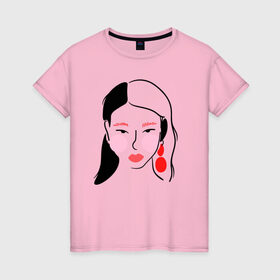 Женская футболка хлопок с принтом Black and Red в Новосибирске, 100% хлопок | прямой крой, круглый вырез горловины, длина до линии бедер, слегка спущенное плечо | губы | девушка | женщина | минимализм | очки | рисунок
