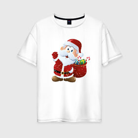 Женская футболка хлопок Oversize с принтом Дед Мороз в Новосибирске, 100% хлопок | свободный крой, круглый ворот, спущенный рукав, длина до линии бедер
 | new year | арт | графика | дед мороз | зима | новый год | рождество | санта