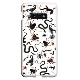 Чехол для Samsung S10E с принтом Жуткие насекомые в Новосибирске, Силикон | Область печати: задняя сторона чехла, без боковых панелей | Тематика изображения на принте: арт | белый | живность | животные | жук | жуткие насекомые | жуть | змея | клоп | набор насекомых | опарыш | паразит | паук | пиявка | рисунок | сколопендра | скорпион | таракан | фон | червь | ядовитый