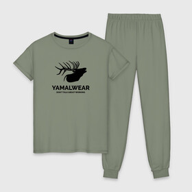 Женская пижама хлопок с принтом Yamalwear в Новосибирске, 100% хлопок | брюки и футболка прямого кроя, без карманов, на брюках мягкая резинка на поясе и по низу штанин | salekhard | yamal | yanao | арт | минимализм | рисунок | салехард | север | ямал | янао